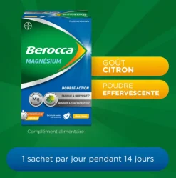 Berocca® Magnésium Fatigue/nervosité Mémoire/Concentration - boîte de 14 sachets