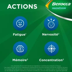 Berocca® Magnésium Fatigue/nervosité Mémoire/Concentration - boîte de 14 sachets