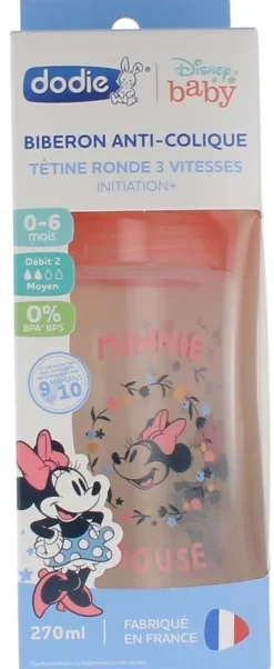 Biberon anti-colique Disney Baby Minnie tétine ronde 3 vitesses 0-6 mois Dodie - biberon de 270ml