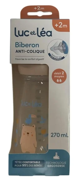 Biberon anti-colique Ergosense Savane 2 mois+ débit 2 Luc et Léa - un biberon de 270 ml