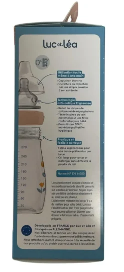 Biberon anti-colique Ergosense Savane 2 mois+ débit 2 Luc et Léa - un biberon de 270 ml