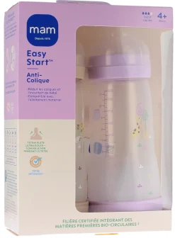 Biberon Easy start anti-colique 4+ mois Débit rapide sable et lilas Mam - 2 biberons de 320ml