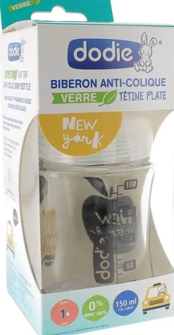 Biberon en verre Anti-colique New York débit 1 - 0 à 6 mois Dodie - biberon de 150 ml
