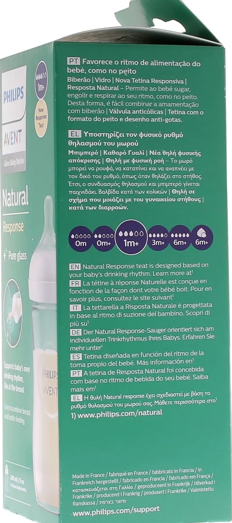 Biberon Natural Response en verre 0 mois et plus Avent