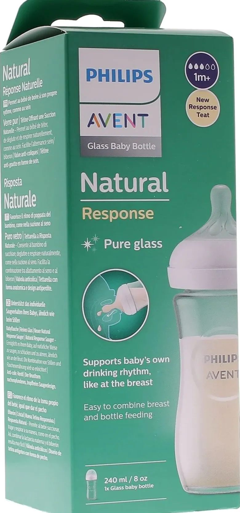Biberon Natural Response en verre 0 mois et plus Avent