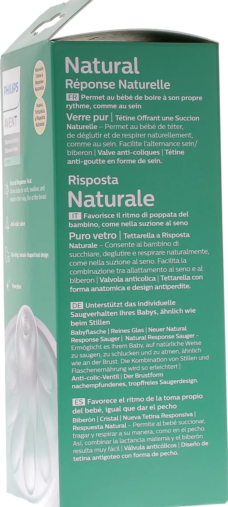 Biberon Natural Response en verre 0 mois et plus Avent