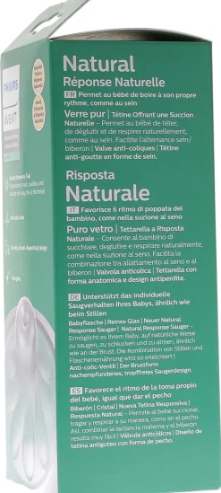Biberon Natural Response en verre 0 mois et plus Avent