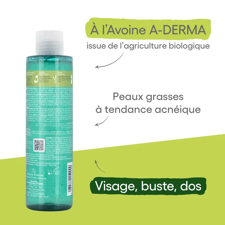 Biology AC Gel moussant nettoyant purifiant bio A-derma