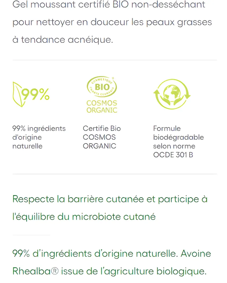 Biology AC Gel moussant nettoyant purifiant bio A-derma