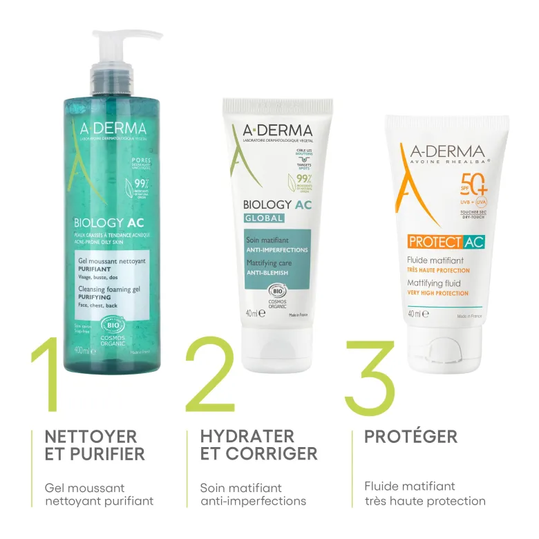Biology AC Gel moussant nettoyant purifiant bio A-derma