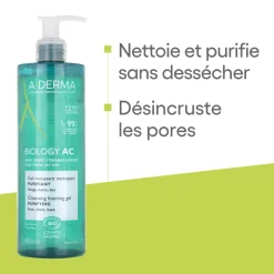 Biology AC Gel moussant nettoyant purifiant bio A-derma