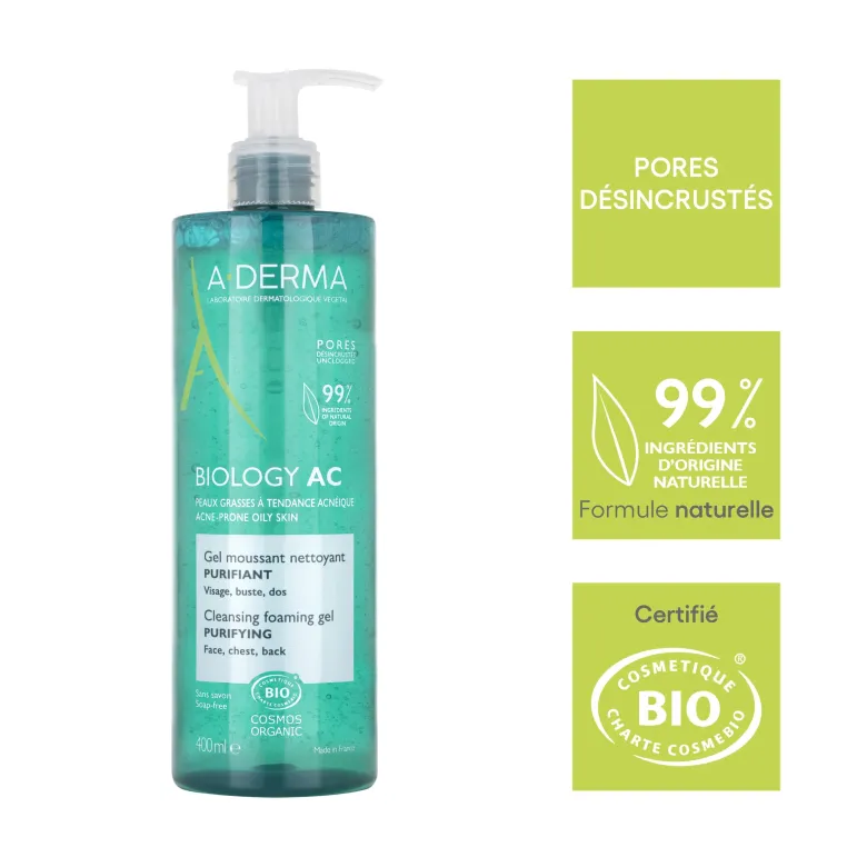 Biology AC Gel moussant nettoyant purifiant bio A-derma