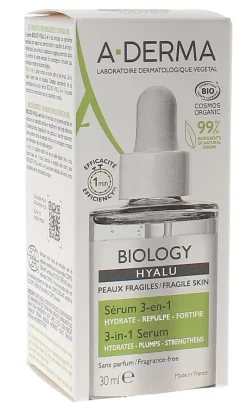 Biology Hyalu Sérum 3-en-1 bio A-derma - flacon compte-goutte de 30ml