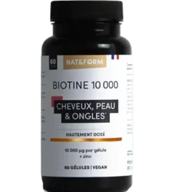 Biotine 10 000 cheveux peau et ongles Nat&Form - pot de 60 gélules