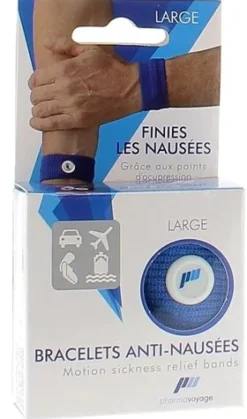 Bracelet anti-nausées adulte bleu taille large Pharmavoyage - une paire de bracelet