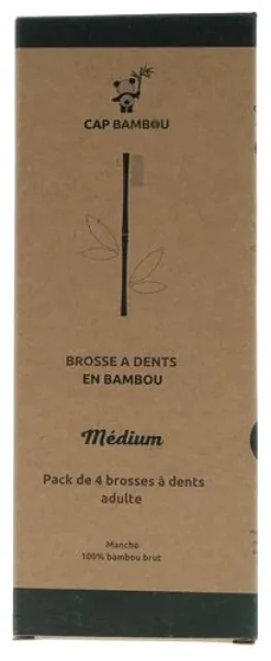 Brosse à dents adulte en bambou médium Cap Bambou - lot de 4 brosses à dents