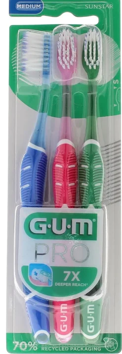 Brosse à dents medium PRO Gum - lot de 3 brosses à dents