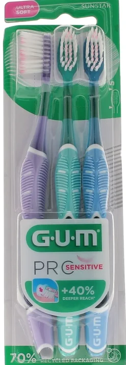 Brosse à dents Pro sensitive ultra soft GUM - lot de 3 brosses à dents
