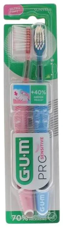 Brosse à dents Pro sensitive ultra soft GUM - lot de 2 brosses à dents