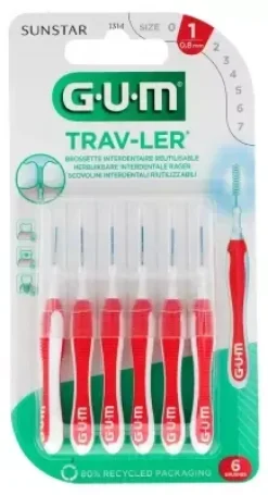 Brossette interdentaire antibactérienne Trav-ler 0.8 mm Gum - 6 brossettes