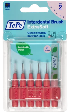 Brossettes interdentaires extra souples rouge pastel taille 2 (0.5mm) TePe - 6 unités