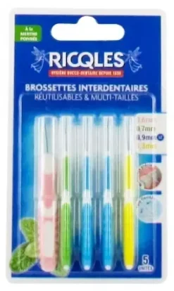 Brossettes interdentaires multi-tailles à la menthe poivrée Ricqles - lot de 5 brossettes