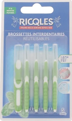 Brossettes interdentaires 0,7 mm Ricqles - 5 brossettes réutilisables
