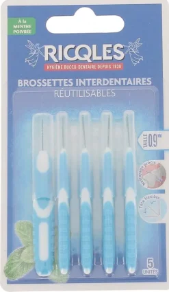 Brossettes interdentaires 0,9 mm Ricqles - 5 brossettes réutilisables
