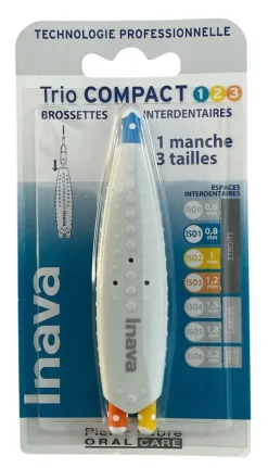 Brossettes interdentaires Trio Compact ISO 1/2/3 Inava - boîte de 1 manche et 3 brossettes