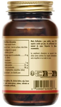 Bêta-carotène Solgar - pot de 60 gélules