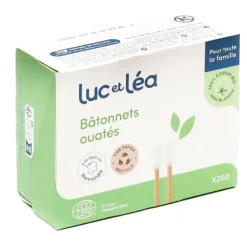 Bâtonnets ouatés tige en papier recyclé Luc et Léa - boîte de 200 bâtonnets