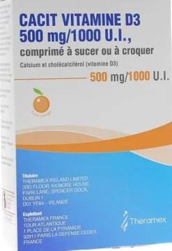 Cacit Vitamine D3 500 mg/1000 UI - boîte de 30 comprimés à croquer ou sucer
