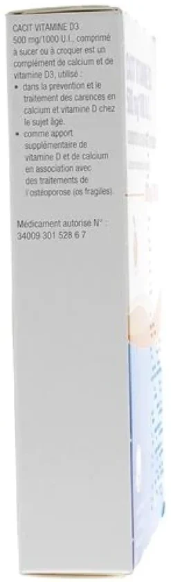 Cacit Vitamine D3 500 mg/1000 UI - boîte de 30 comprimés à croquer ou sucer