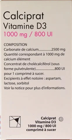 Calciprat Vitamine D3 1000mg/800 U.I - 30 comprimés à sucer