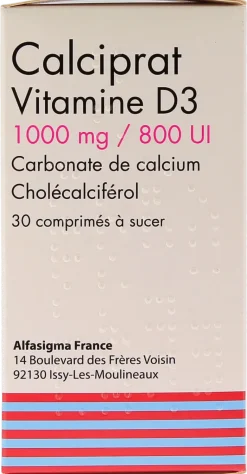 Calciprat Vitamine D3 1000mg/800 U.I - 30 comprimés à sucer