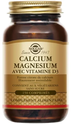 Calcium magnésium vitamine D3 Solgar - pot de 150 comprimés