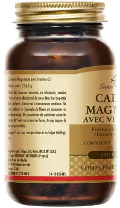 Calcium magnésium vitamine D3 Solgar - pot de 150 comprimés