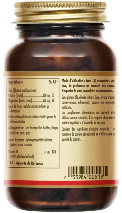 Calcium magnésium vitamine D3 Solgar - pot de 150 comprimés