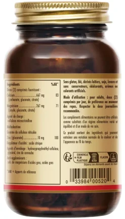 Calcium Magnésium Zinc Solgar – 100 comprimés