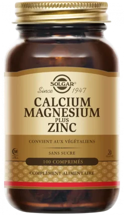 Calcium Magnésium Zinc Solgar – 100 comprimés