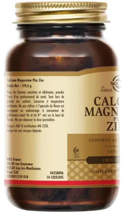Calcium Magnésium Zinc Solgar – 100 comprimés