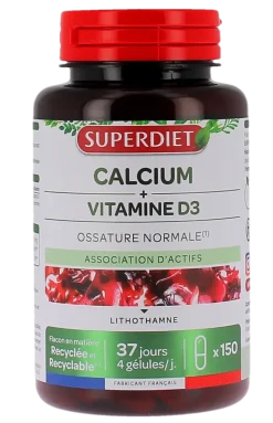 Calcium + vitamine D Super Diet - 150 gélules
