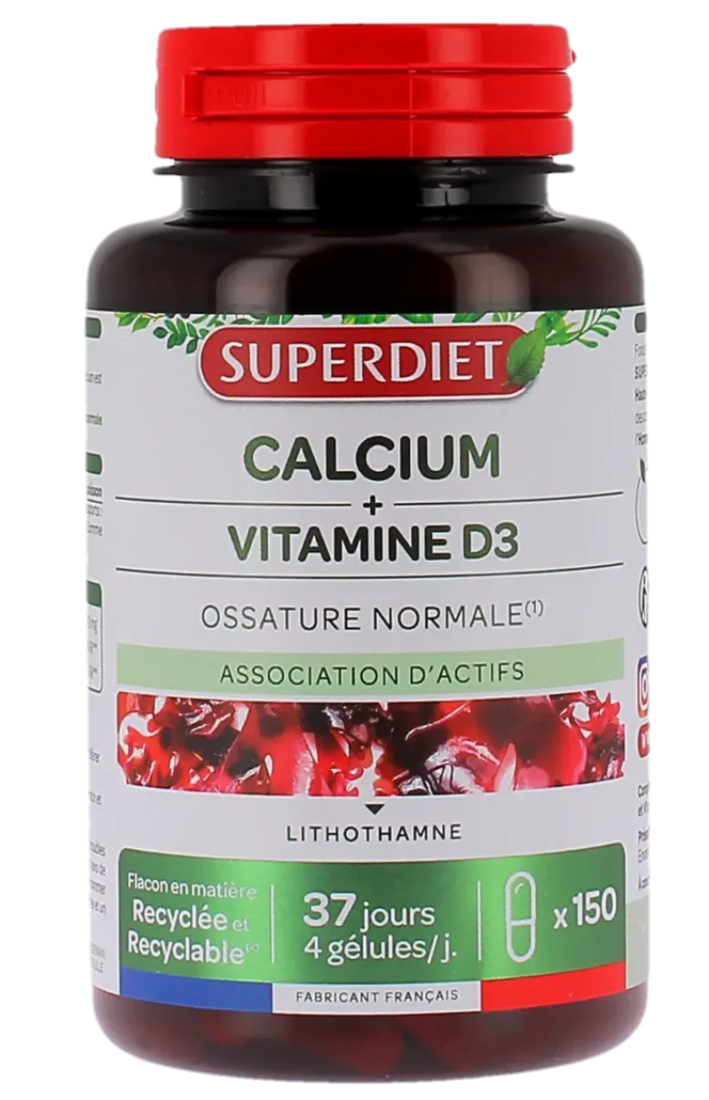 Calcium + vitamine D Super Diet - 150 gélules