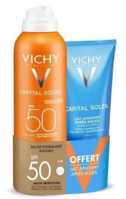 Capital Soleil brume hydratante invisible SPF50+ Vichy - spray de 200ml + lait après-soleil 100ml offert