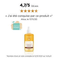 Capital soleil eau de protection solaire hâle sublimé SPF 50 Vichy - spray de 200ml