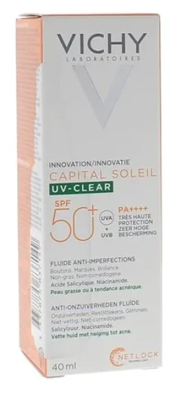 Capital Soleil UV-Clear Fluide anti-imperfections SPF50+ Vichy - flacon-pompe de 40 ml