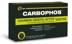 Carbophos 1200mg charbon végétal activé - boite de 40 comprimés à croquer