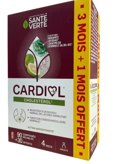Cardiol Cholestérol Santé Verte - boîte de 90 gélules dont 1 mois offert