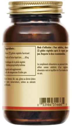 Charbon Végétal Activé Solgar - boîte de 100 gélules
