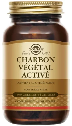 Charbon Végétal Activé Solgar - boîte de 100 gélules